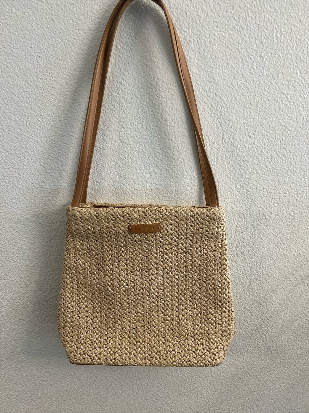 Nine West Woven Straw Shoulder Bag Natural Tan